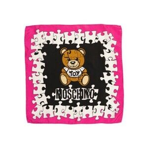 NWOT Moschino Toy Teddy Bear Silk Puzzle Scarf Made In Italy